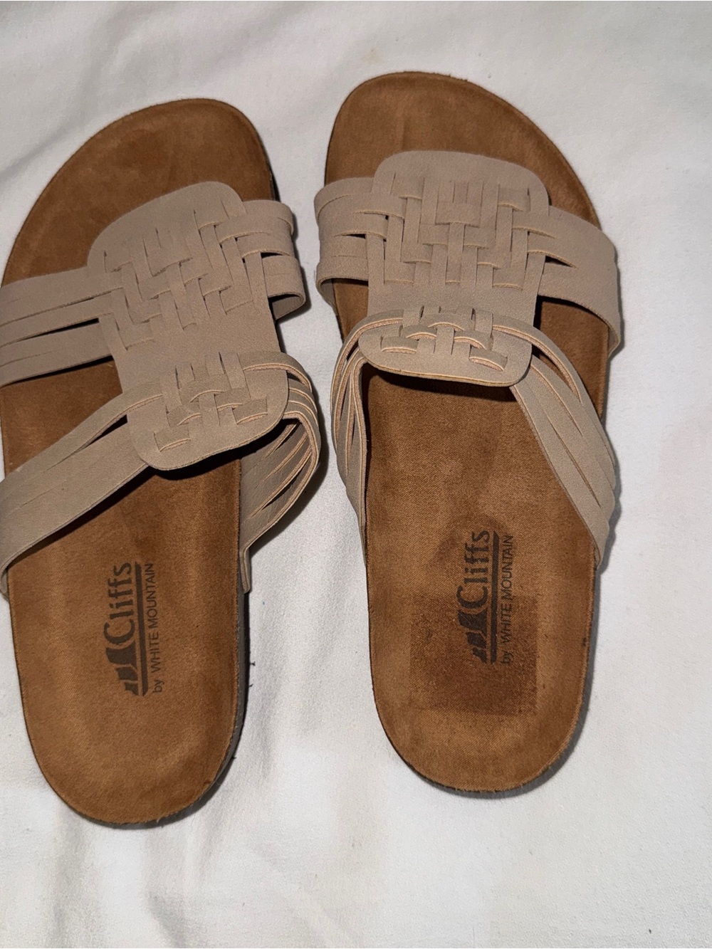 Cliffs White Mountain Tan Woven Slide Sandals